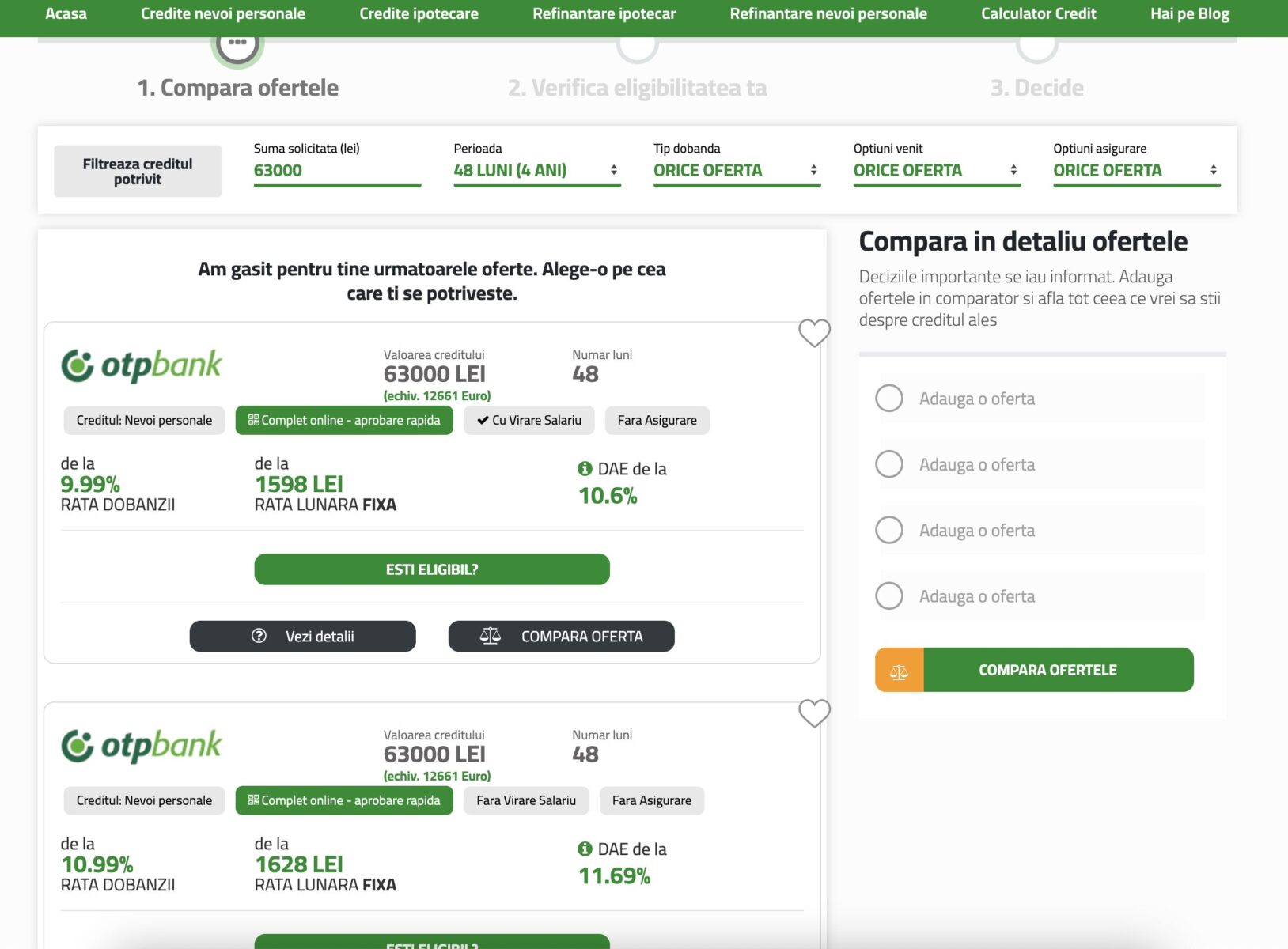 Comparator credite nevoi personale